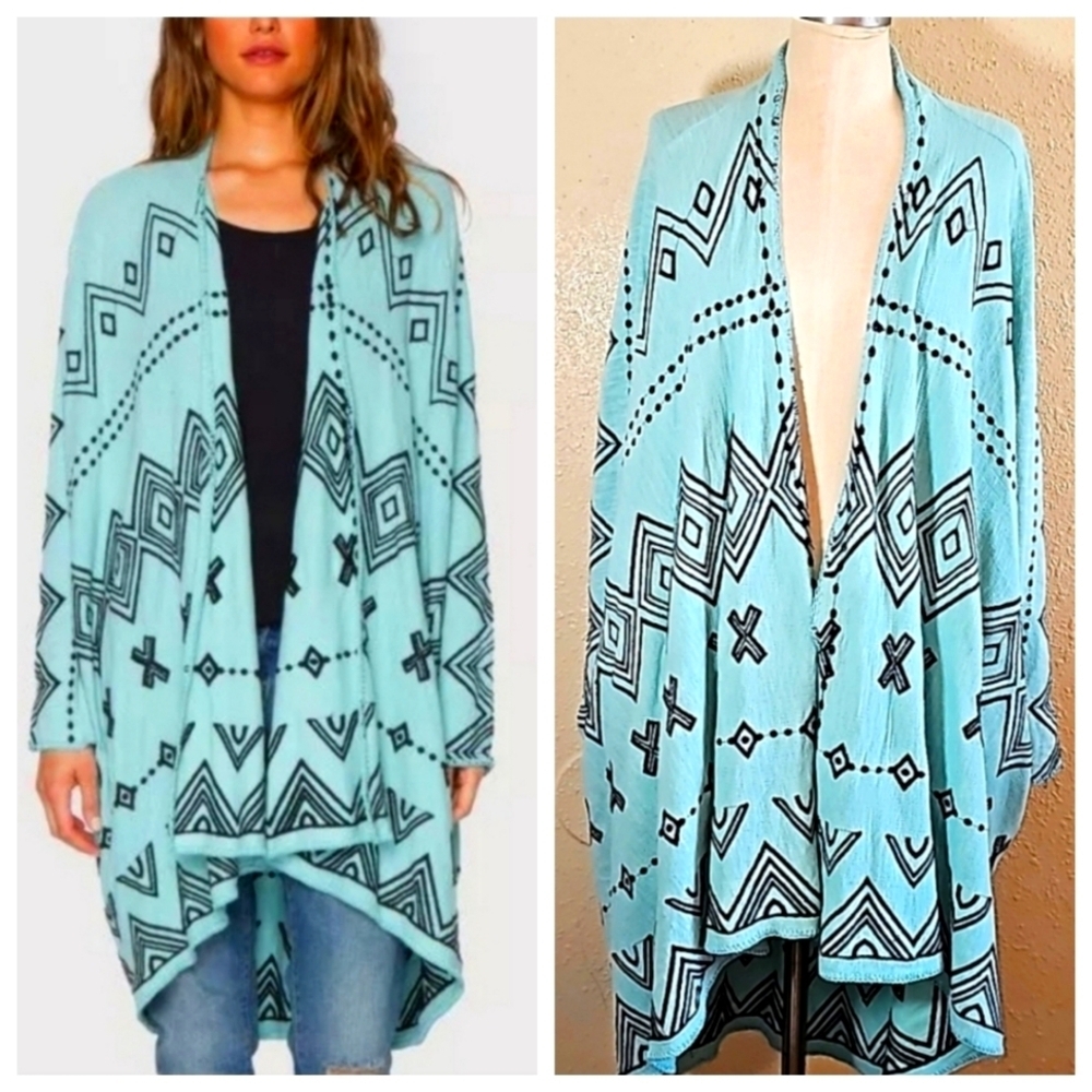 Johnny Was Biya Genoa Open Front Embroidered Cardigan